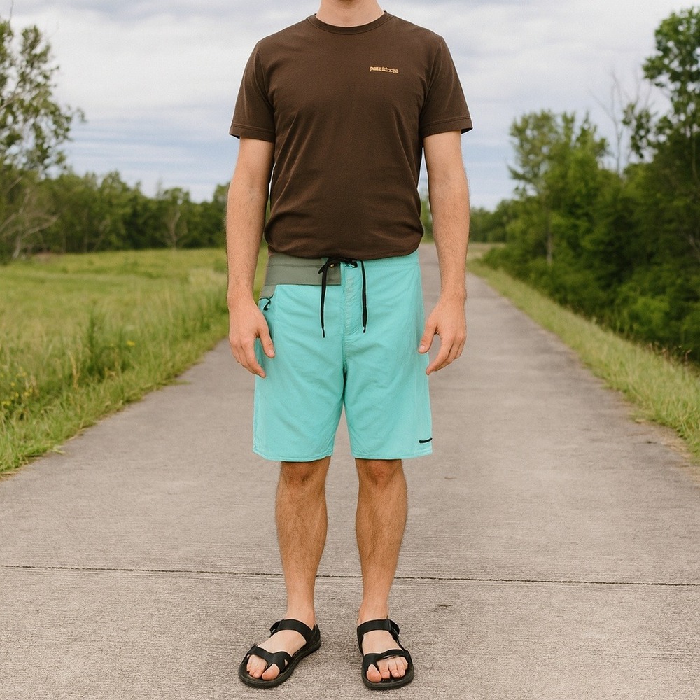 Patagonia Stretch‎ Hydro Planing Boardshorts Mens 36 Teal Swim Beach Utility